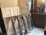 (2) Solid wood doors - (1) 32'' x 54'' and (1) 30'' x 71'', and (2) sections spindled wood railing -