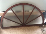 6' Half-moon church window, frosted glass, stained on one side and painted on the other side ~ Nice