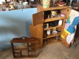 Wood storage cabinet (26'' W x 12'' D x 42'' H) and contents, to incl. misc items and wood