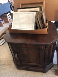 25'' Square solid wood end table, and box of misc picture frames - No Shipping!