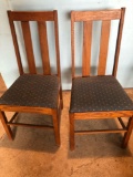 (2) Mission-style, solid-oak chairs w/cloth seats ~ Nice Condition. No Shipping!