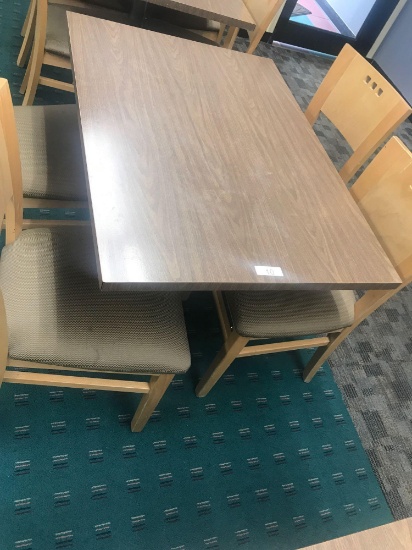 30" x 42" Table with single pedestal and 4 wood chairs