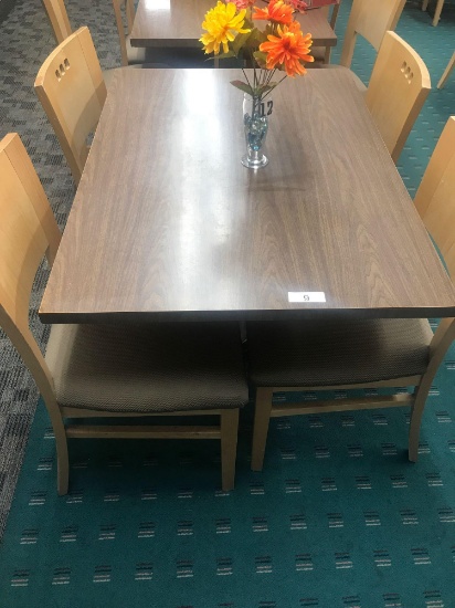 30" x 42" Table with single pedestal and 4 wood chairs