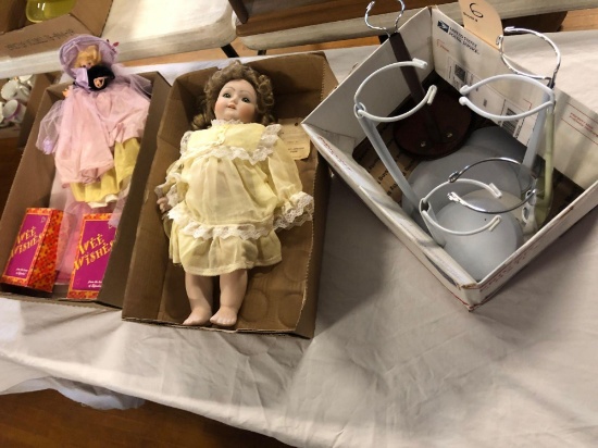 Size 9-10 Francine style doll & misc. dolls & doll stands....