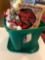Large tote of Christmas decor and nativity set.