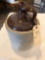 3 gal. brown top crock jug, good condition, however- 1 small blemish on side.