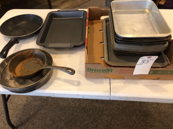 9 x 13 deep backing pans, plus larger cookie sheets, kettle and cast iron skillet.