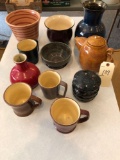 Various porcelain coffee cups, vases and tea pot w/ broken lid.