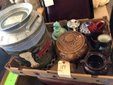 decorative lidded popcorn tin, vases, lidded bean pot and more!