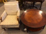 36'' round 2 tier coffee table and upholstered chair - NO SHIPPING!