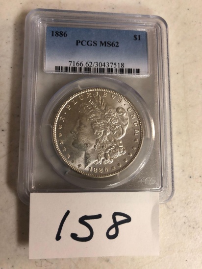1886 Morgan Silver $1, PCGS graded MS62