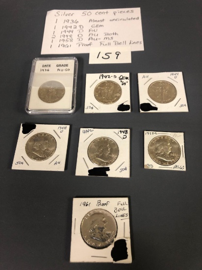 (7) Franklin Silver 50 cent pieces