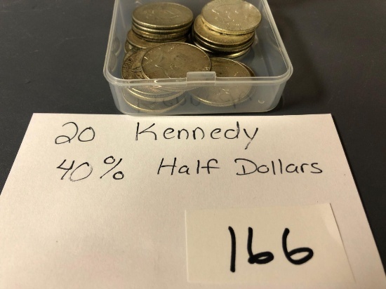 (20) Kennedy 1/2 dollars, 40% silver