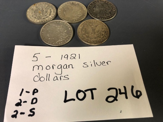 5) 1921 Morgan Silver dollars