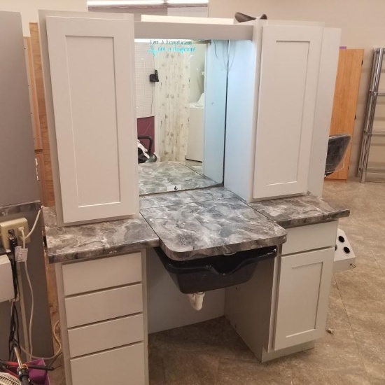 GRAY HAIR DRESSER VANITY WITH SINK