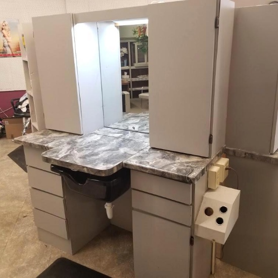 GRAY HAIR DRESSER VANITY with SINK