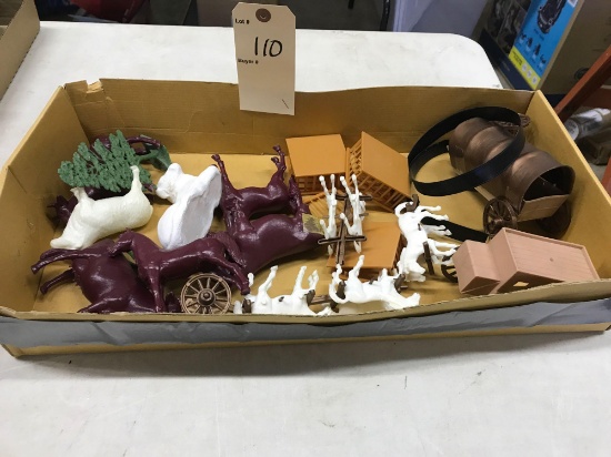 Plastic Animal Figures and Covered Wagons