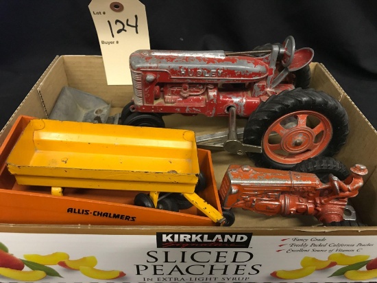 Hubley Tractor with Loader, MM Tractor and 2 Wagons