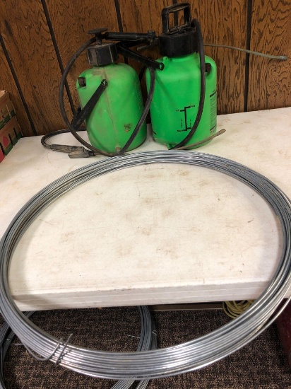 (2) 1gal. hand sprayers & roll of new #9 wire. - No Shipping!