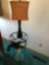 Iron Glass top table 14 inches round X 28 inches Tall and nice table lamp