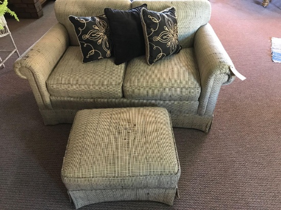 Sherrill Loveseat 5ft W X 35" D X 30 inches H, with Ottoman (26" X 22") and Pillows. NO SHIPPING!