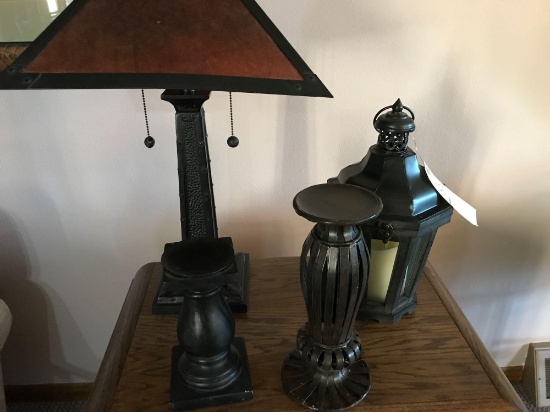 Table lamp, Battery lantern and 2 candle holders. NO SHIPPING!