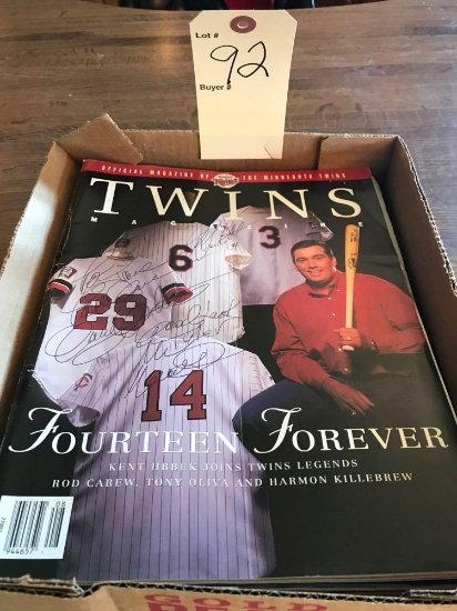 Assortment of Minnesota Twins Magazines to include 1 signed by Kirby Puckett