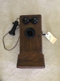 Western Electric Oak antique wall phone w/hand crank