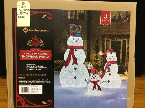 Prelit lighted snowman family with heights of 22", 32" & 52" (Donated by: cash donors)