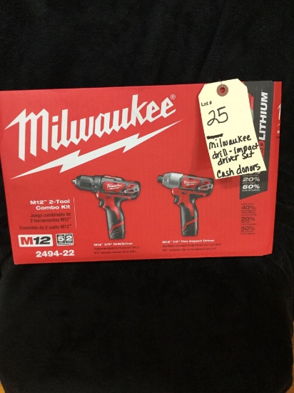 Milwaukee M12 3/8 drill driver & 1/4 hex impact driver set (Donated by: cash donors)