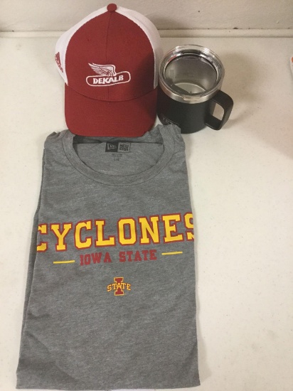Yeti coffee mug, 1 Dekalb hat, & a LG ISU T-Shirt (Bunkers Feed & Supply / Carrie Sneider)