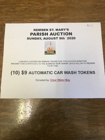 10 $9 automatic car wash tokens (Clear Water Bay)