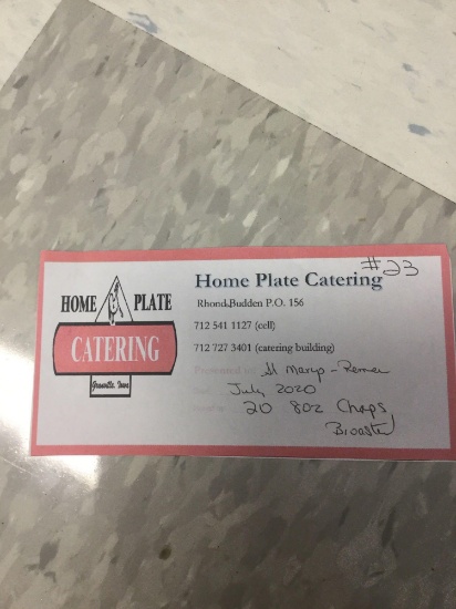 1 Gift certificate for 20 8 oz broasted pork chops (Home Plate Catering)