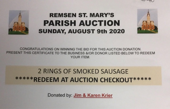 Package of smoked sausage, 2 rings each (Jim & Karen Krier)