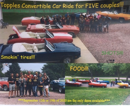 Topples Convertible Car Ride for 5 couples on 9/12/20 or 9/19/20 (Doug Ruhland, John Majeres, Andy