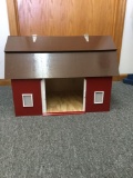 Wooden toy hog barn, fence, 2 feed bunks, water trough, hog trough, straw bale, hay bale (Mark
