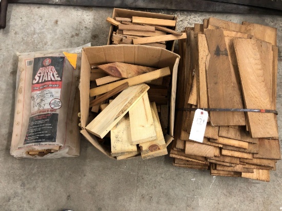 Various wood stakes and bundle of cedar shingles. No shipping