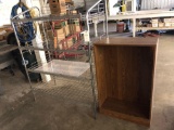 50''W x 5' tall 4 shelf stainless storage rack plus wood bookcase( less shelves). No shipping