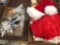Vintage tree toppers, plastic angle, Santa hat, Christmas runner, honey comb Christmas bells,