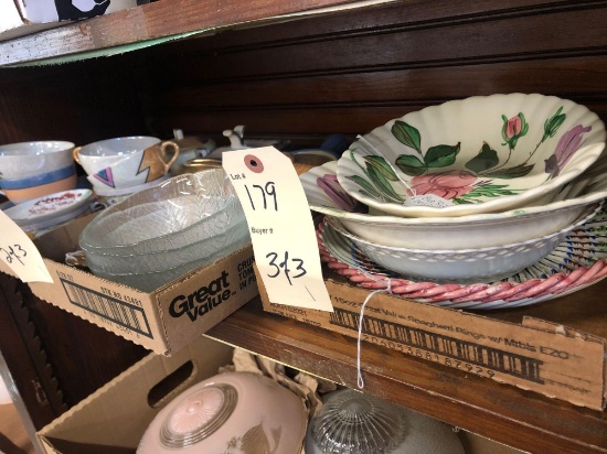 Japanese cups and saucers, Noritake cream and sugar, USA soup bowl with lid, 2 Reticulated bowls