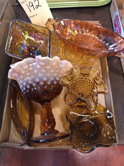 Fenton Amber compote hobnail, Amber glass basket, hobnail vase, yellow pressed glass candy dish,