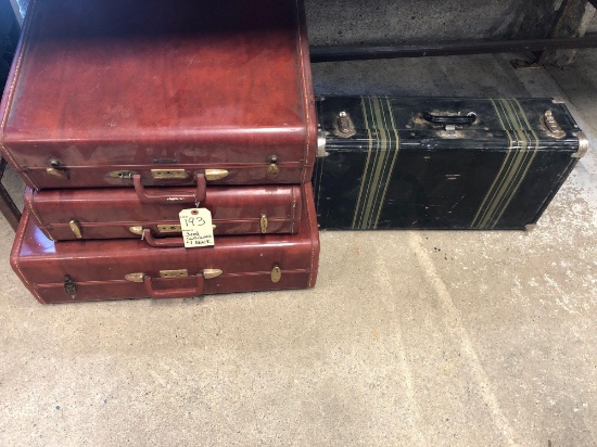 3 red Samsonite suit cases, 1 metal black suit case. NO SHIPPING.