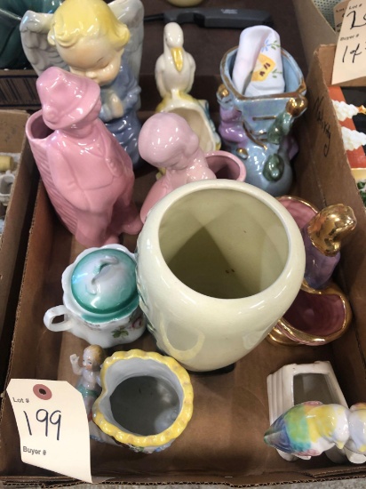 Royal Copley Angel Wall pocket, USA Old Woman in a Shoe, other misc planters.