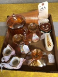 Amber glass candle holders, carnival candle holder, carnival glass vase, spoon rest, Coventry candle