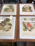 4 vintage story book pictures, 3 with glass 1 no glass, all 25 by 20 inches.