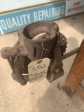 Corn sheller with table, hook and pulley, 2 metal ash shovels. NO SHIPPING.