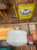 Large milk glass school light 16 inch diameter, excellent condition and working order.