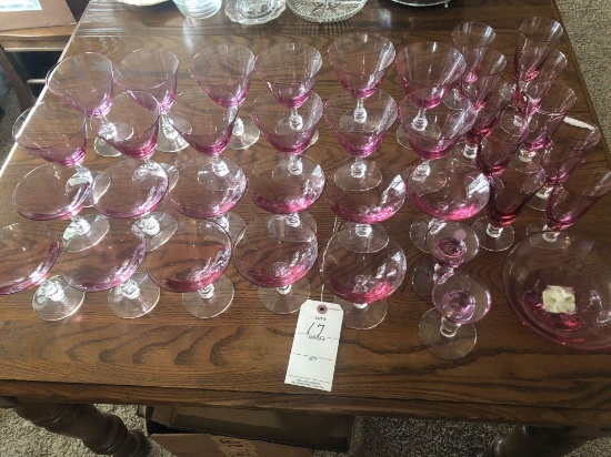 Matching set-11 Raspberry colored sherbet, 12 stemmed sherbets,10 stem juice glasses, 2