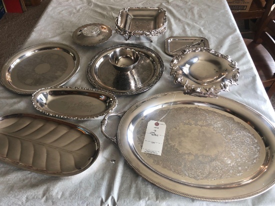 (9) pieces of various Castle Town silverware including 20'' platter, 13'' plate, beautiful handled