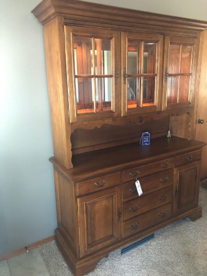 60'' x 79'' x 19'' Keller brand solid oak lighted china hutch. Excellent condition. No Shipping